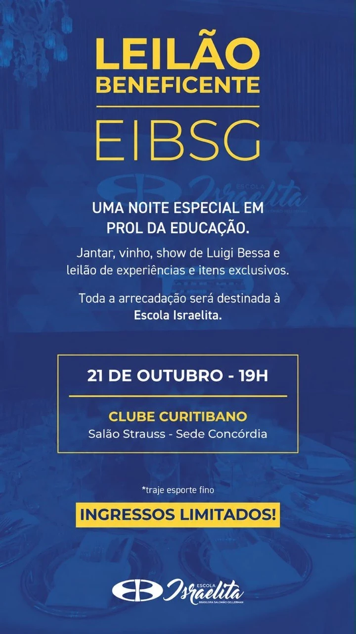 Flyer oficial do Leilão Beneficente EIBSG